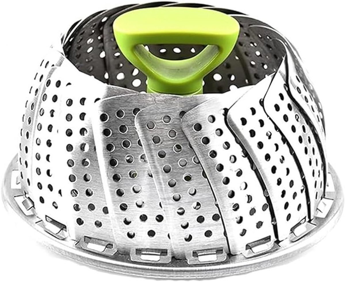 Vouwbare Stoominzet van RVS met Uittrekbare Handgreep en Antislip Poten voor Groenten en Vis Koken