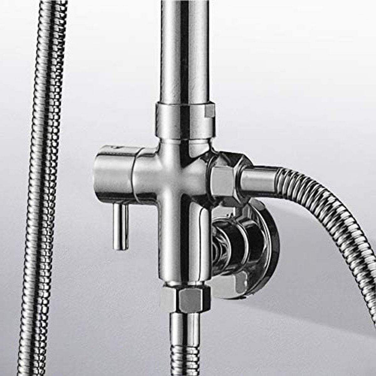 Wandmontage duikventiel, ronde koperen doucheadapter G1/2" voor badkamer met 3-weg splitter en accessoires
