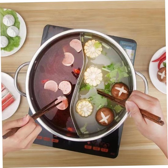RVS Hete Pot - Hotpot met verdeler - Gezellig eten - Dubbele bouillon koken - 28 cm - Zilver — afbeelding 3