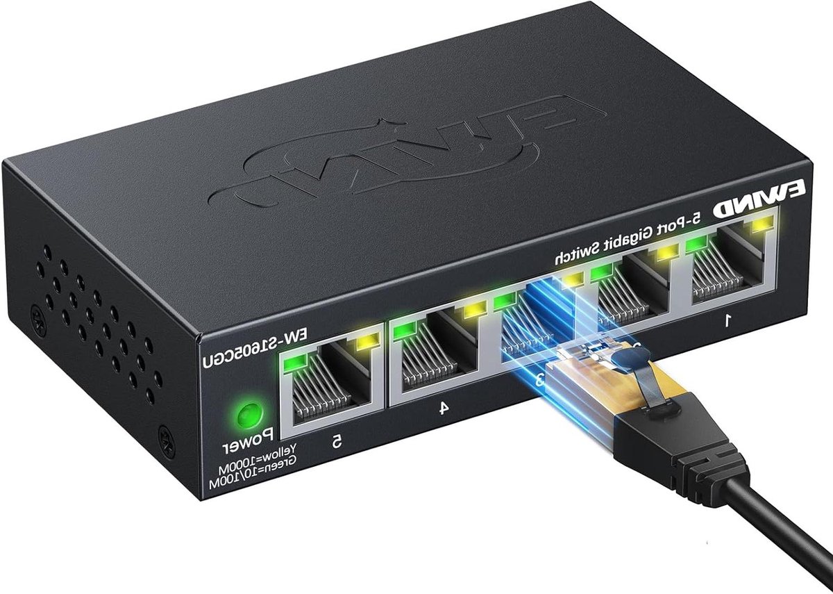 Netwerk Switch - LAN Splitter - Internet Verdelen - Industriële Stabiliteit - 5 Poorten - Metaal
