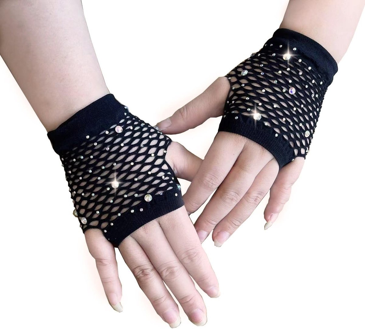 Allecto - Vingervrije Visnet Handschoenen voor Dames - Retro 80s Kostuumaccessoires