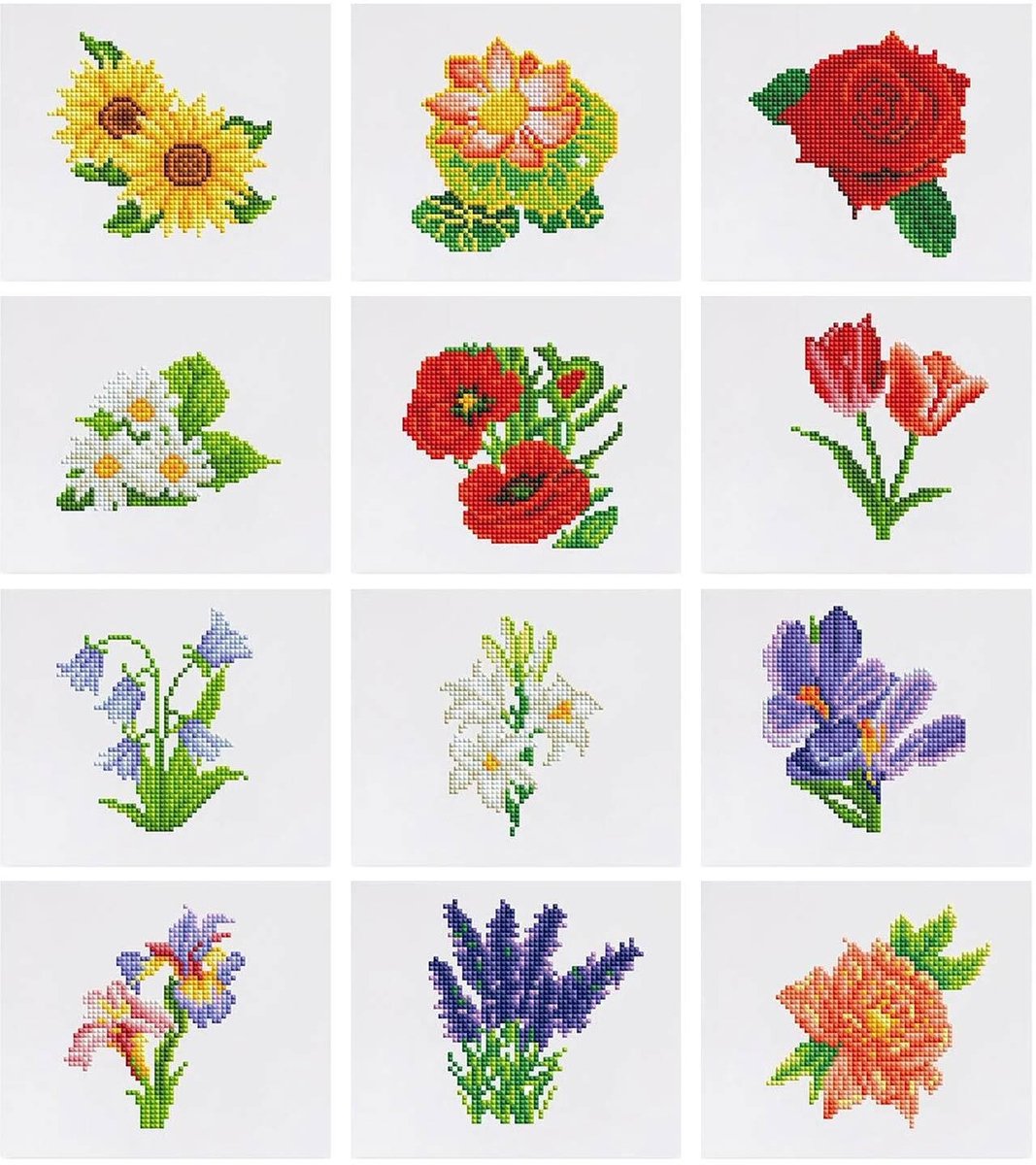 Topmelon Diamond painting volwassenen - set van 12 - 15X15CM / 15X18CM – Compleet Pakket voor beginners Bloem