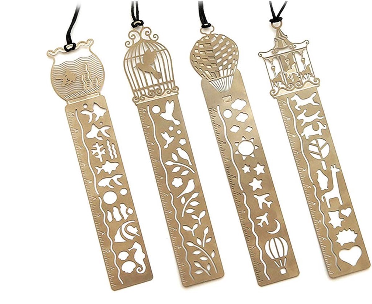 Originele Metalen Boekenlegger Set - Creatieve Ruler voor School & Kantoor - 4 Stuks Zilver