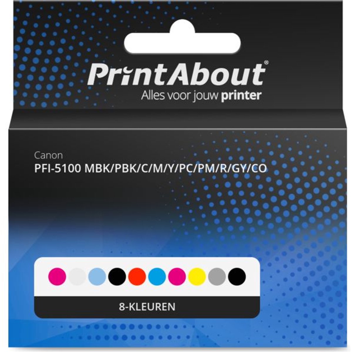 PrintAbout huismerk Inktcartridge PFI-5100 MBK/PBK/C/M/Y/PC/PM/R/GY/CO 8-kleuren Multipack geschikt voor Canon