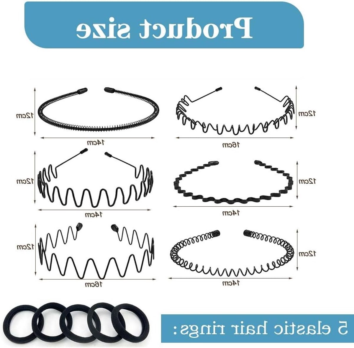 6 Pezzi Haarbanden en Cinturini in Zwart, Geschikt voor Sport, Yoga en Make-up, Unisex Haaraccessoires