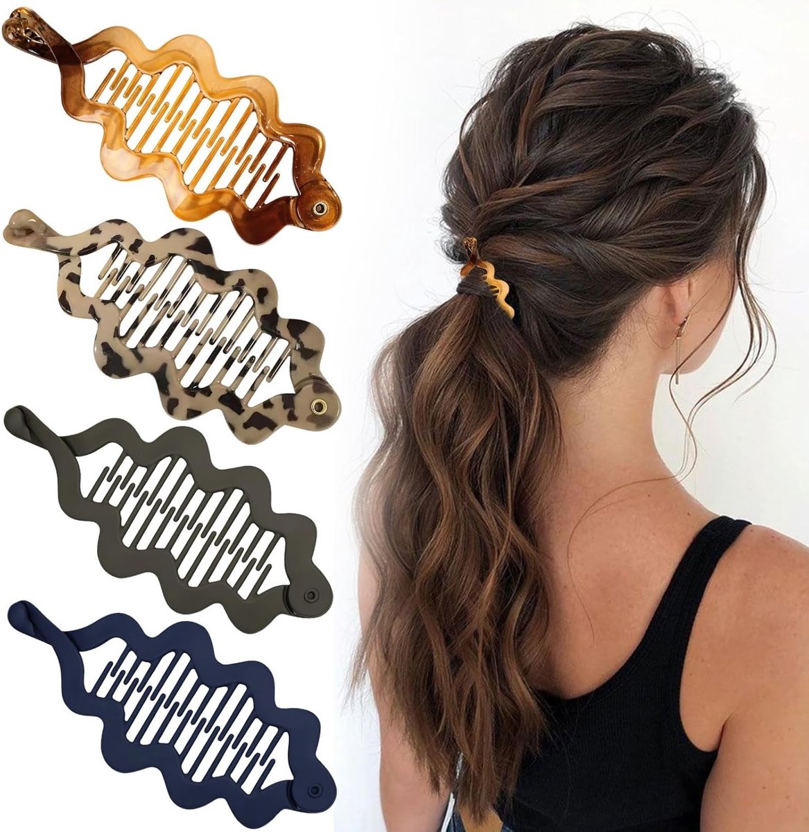 Set van 4 Bananenclips voor Dames, Geschikt voor Dun en Dik Haar, Acryl Haaraccessoires met Zachte Grip voor Dagelijks Gebruik en Feestelijke Hairstyling