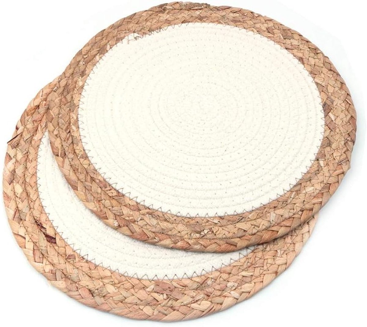 Ronde Tafellakens van Katoen - 12 Inch Diameter - Woven Stro Mat voor Tafel - Isolatie Pad en Onderzetters voor Keuken en Eetkamer - Crème Wit