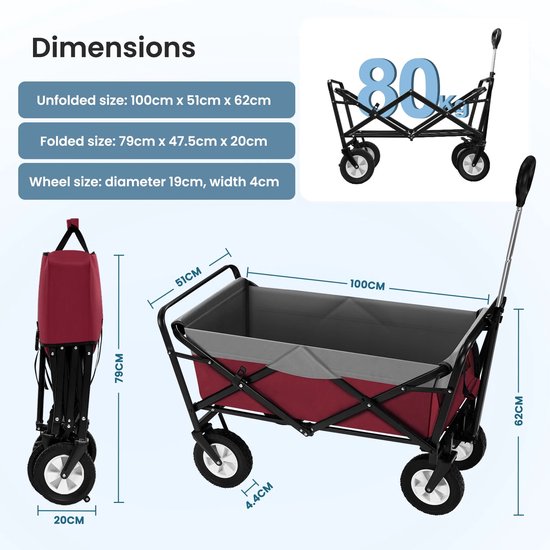 Stervia Bolderkar Opvouwbaar - Boodschappenwagen - Transportkar - Handkar - Belasting 80 kg - Blauw/Grijs - 100 cm x 51 cm x 62 cm van Merkloos — afbeelding 2