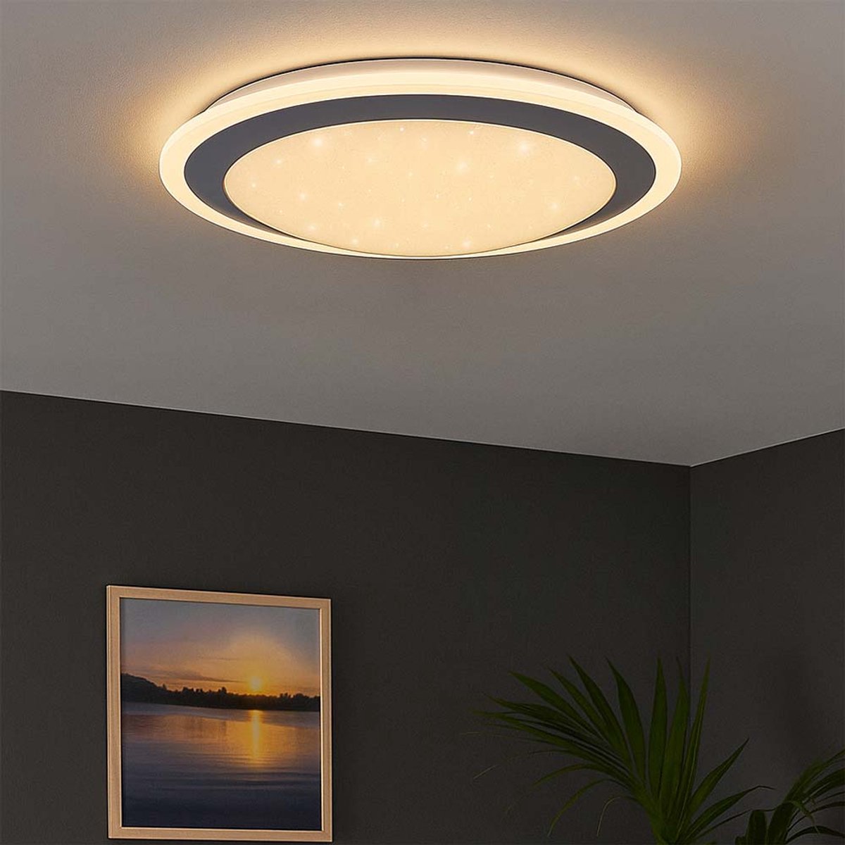 Plafondlamp met sterrenhemel LED plafondlamp Slaapkamerlamp LED, metaal acryl, 11W 700Lm warm wit, DxH 34x8,5 cm, WOFI 912101066340