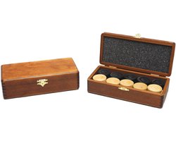 Damstenen blank/zwart in bruin houten spelregels