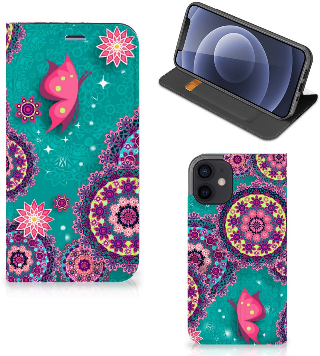 Standcase Hoesje voor iPhone 12 Mini Bookcase Cirkels en Vlinders