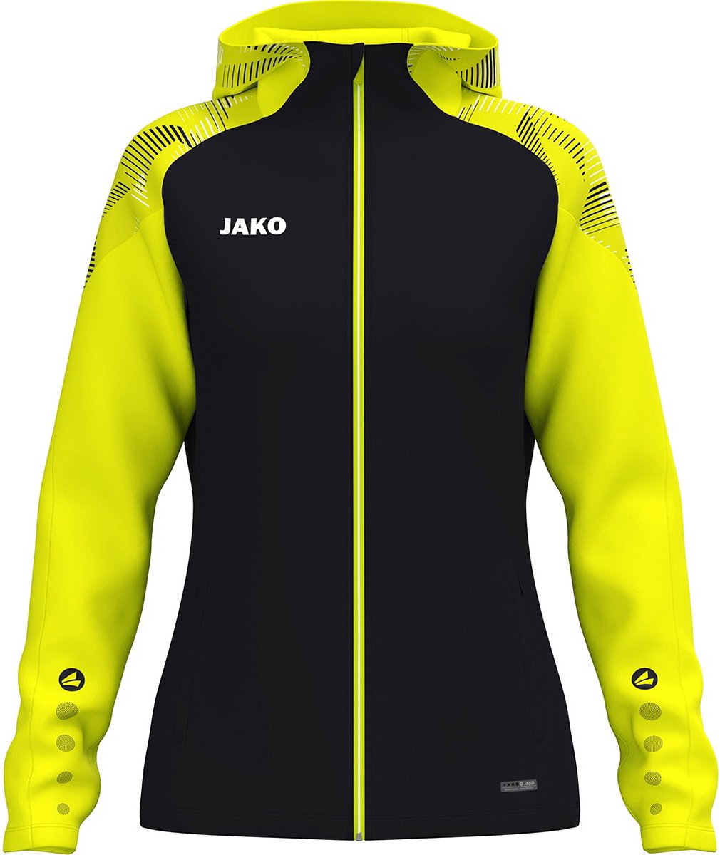 Jako Sonic Jas Met Kap Dames - Zwart / Fluogeel | Maat: 42/44