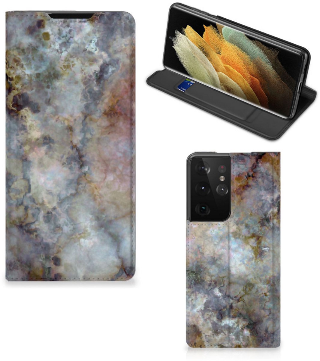 Samsung Galaxy S21 Ultra Standcase Marmer Grijs