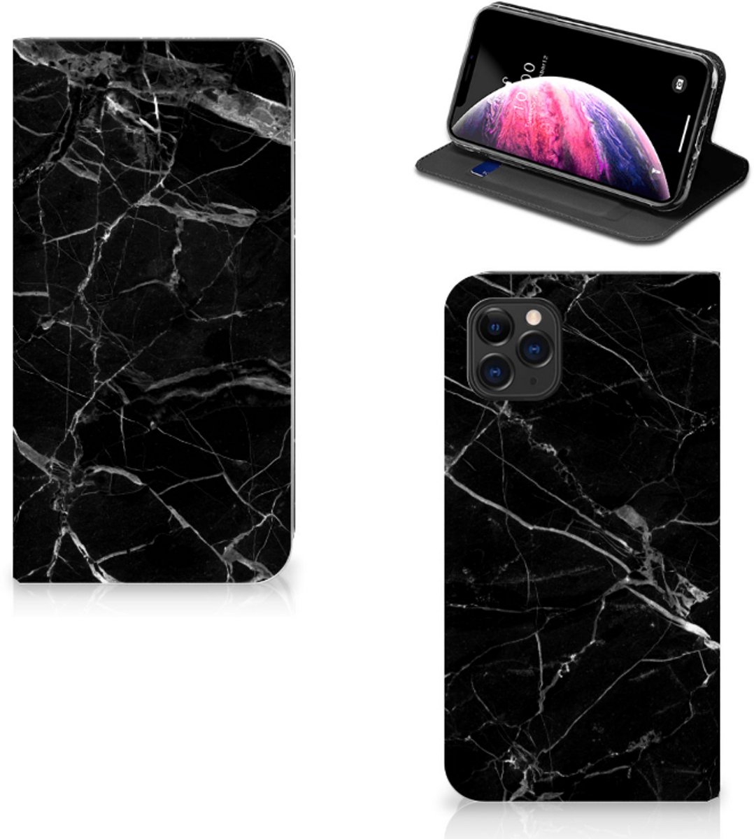 Apple iPhone 11 Pro Max Standcase Marmer Zwart - Origineel Cadeau Vader