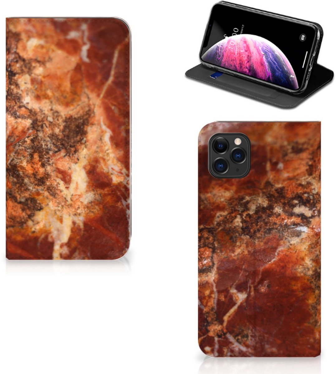 Book Case voor Apple iPhone 11 Pro Max Standcase Marmer Bruin