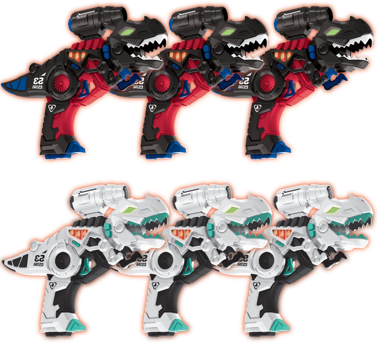 Savorelle® Lasergame Set voor Kinderen - Dino - Dinosaurus - Volwassenen - 6 Spelers - Oplaadbaar Speelgoed Pistool - Laserguns - Lasershoot - 6 Laserguns - Binnen en Buiten - Groepsspel
