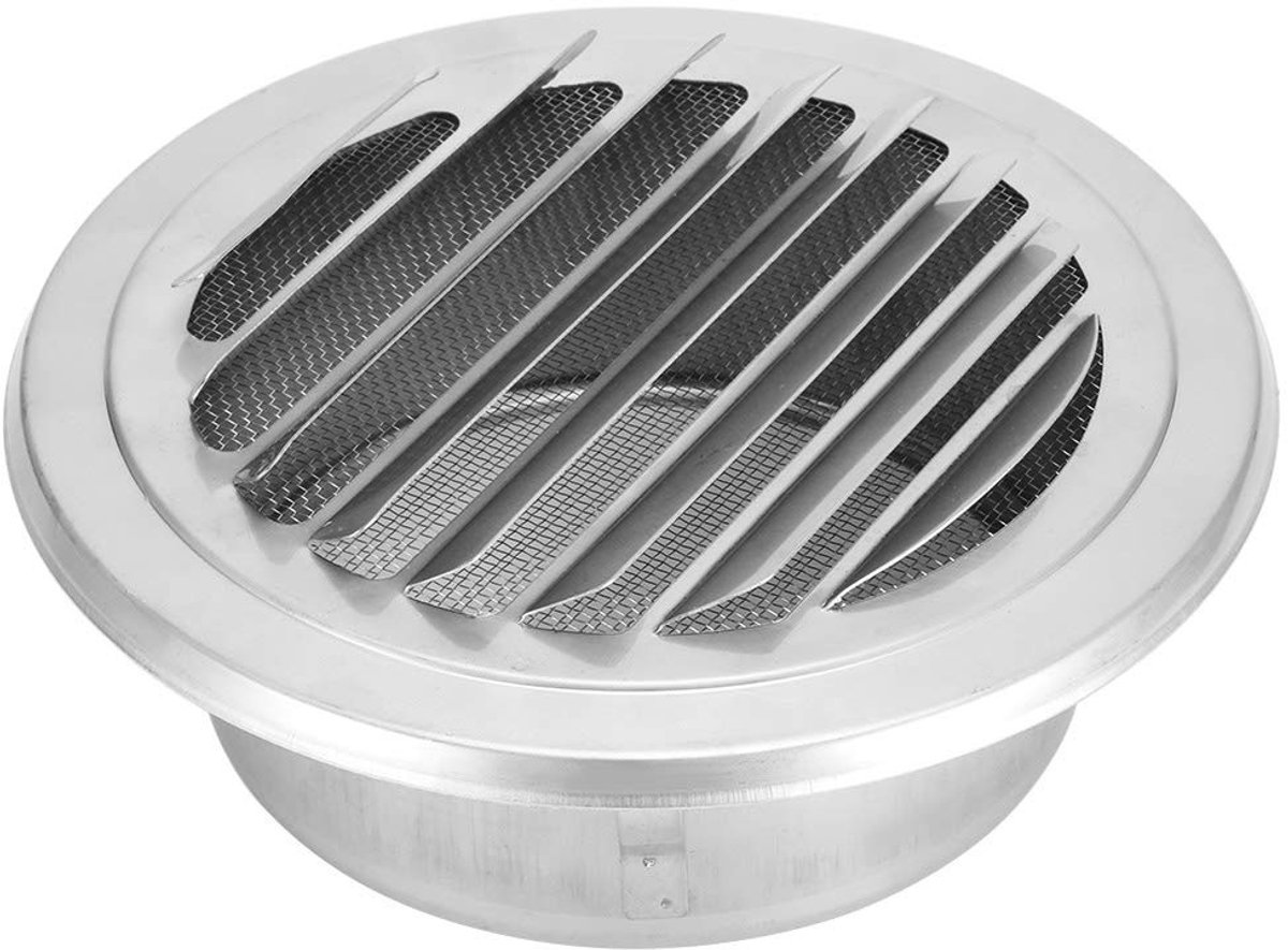 Allecto - Ventilatierooster - Ventilatiekap - Roestvrij - 125mm Diameter - Winddicht - Insectenwerend - Geschikt voor Buisventilatie - RVS - Ronde ...
