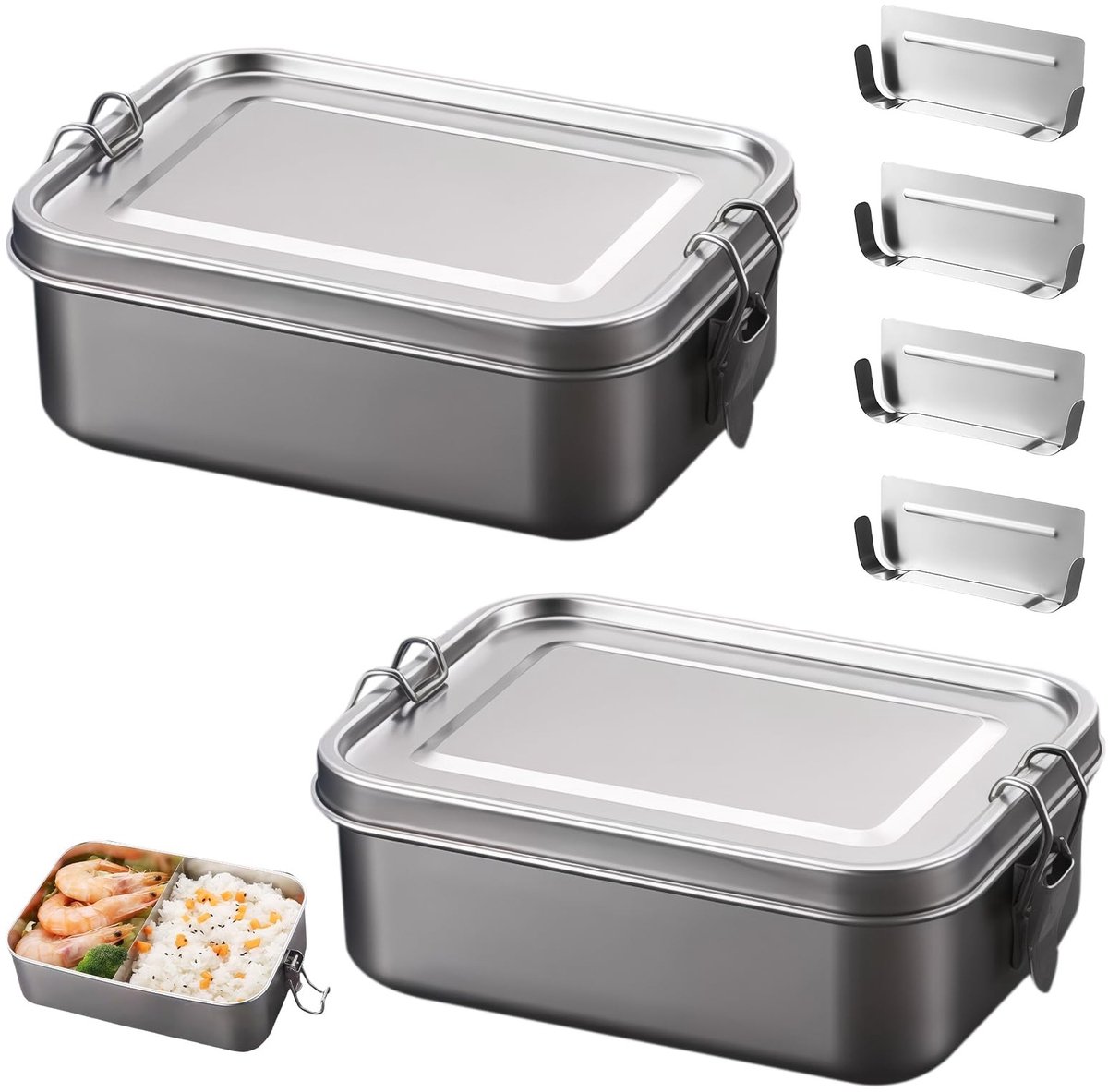 TOATELU Lunch Box Set - 2x304 RVS Lekbestendige Lunch Box met Compartimenten (850 ml)