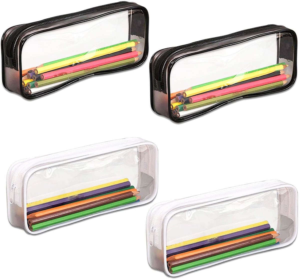 Allecto - PVC Etui - Transparant - Waterdicht - Schoolspullen - Make-up - Zwart Wit - Geschikt voor Stationery Cosmetica - Zwart Wit