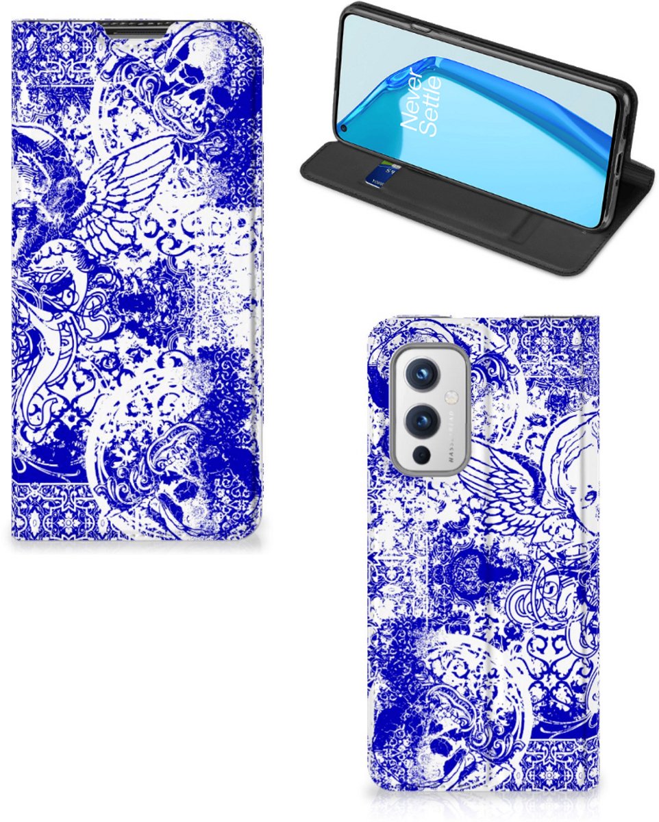 Mobiel BookCase OnePlus 9 Angel Skull Blauw