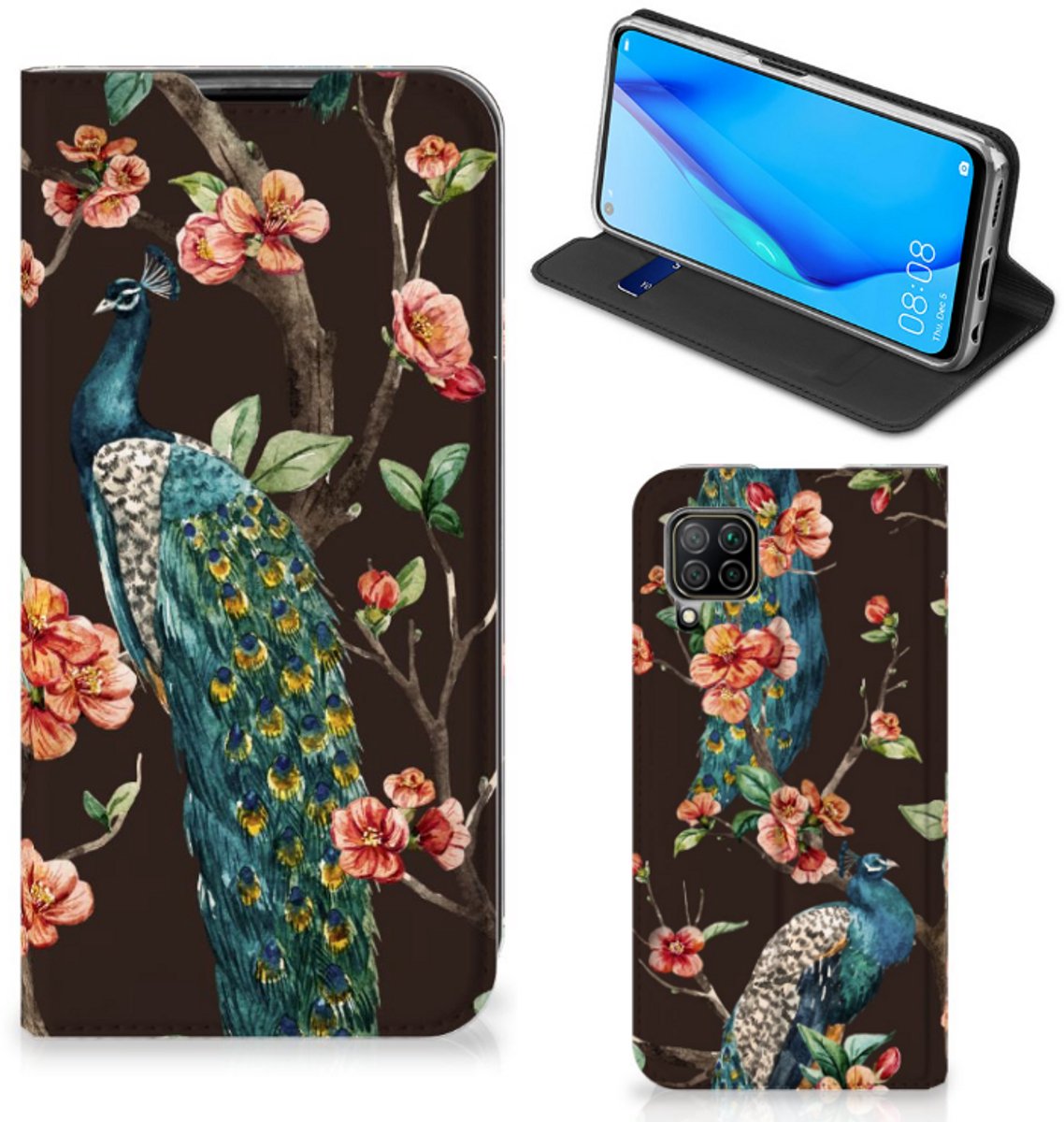 Huawei P40 Lite Hoesje maken Pauw met Bloemen