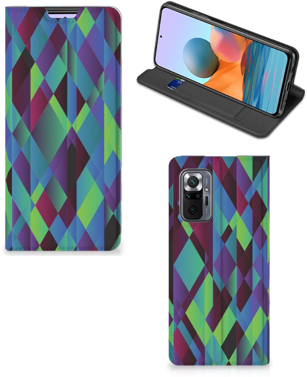 Book Case voor Xiaomi Redmi Note 10 Pro Stand Case Abstract Green Blue