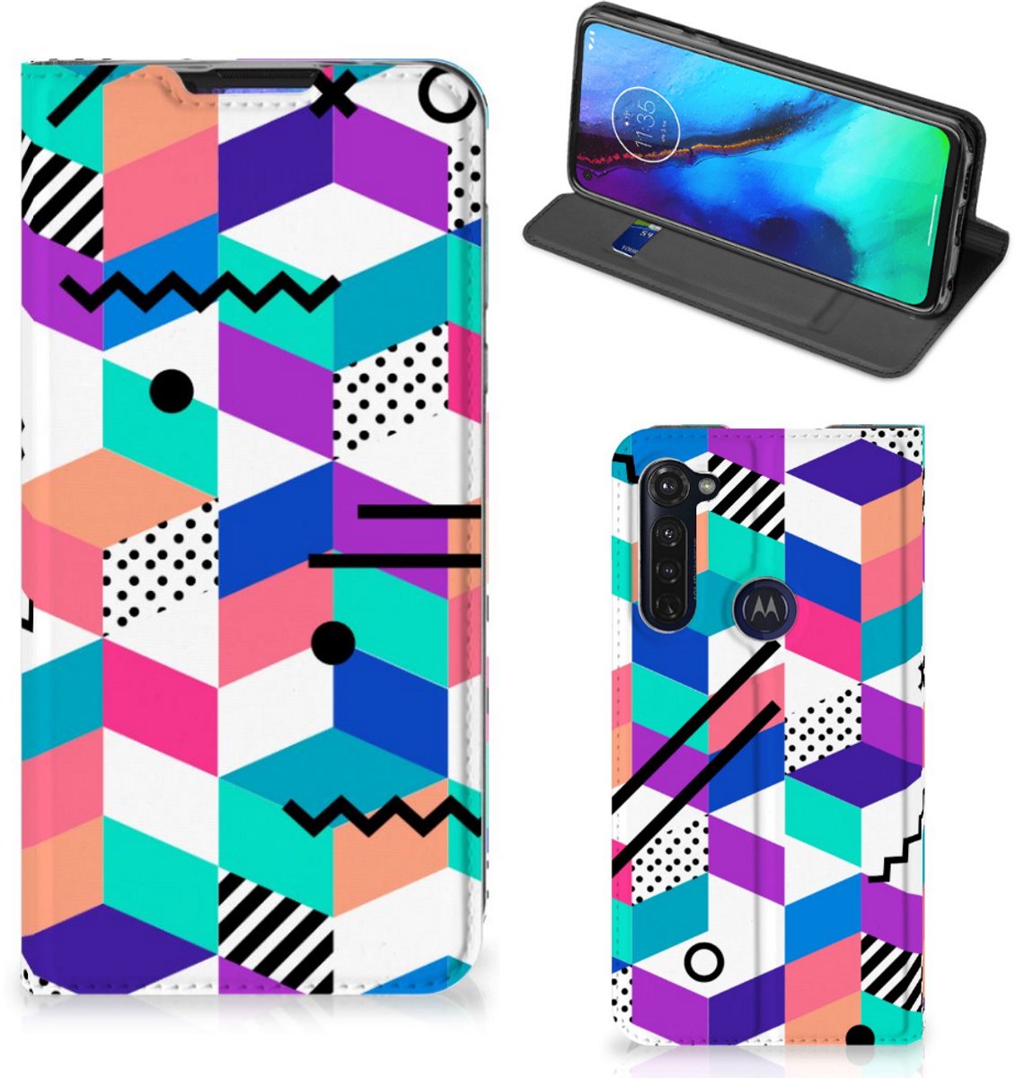 Motorola Moto G Pro Stand Case Blokken Kleurrijk