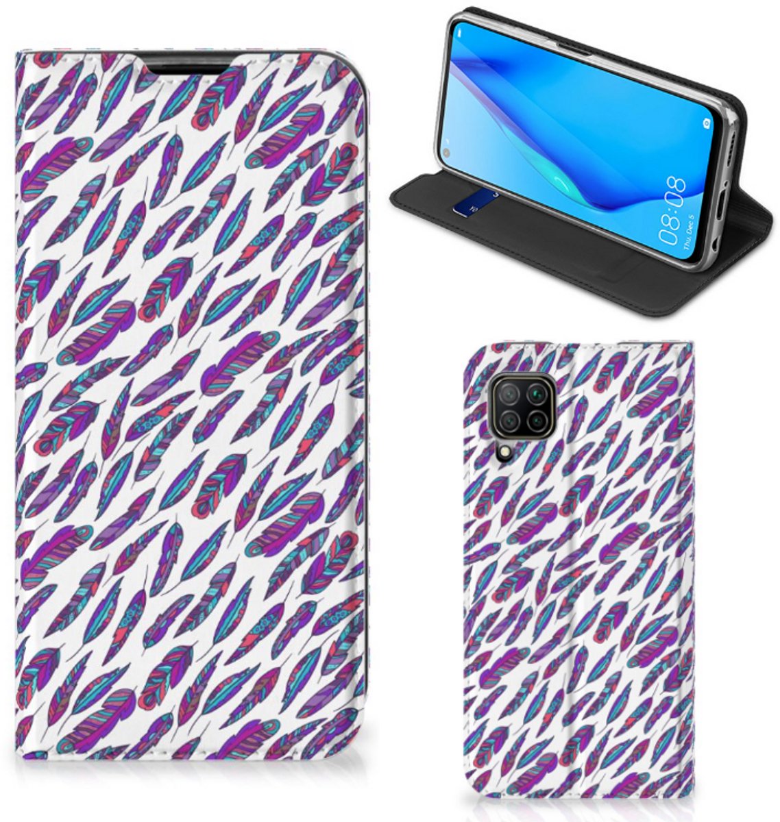 Huawei P40 Lite Hoesje met Magneet Feathers Color