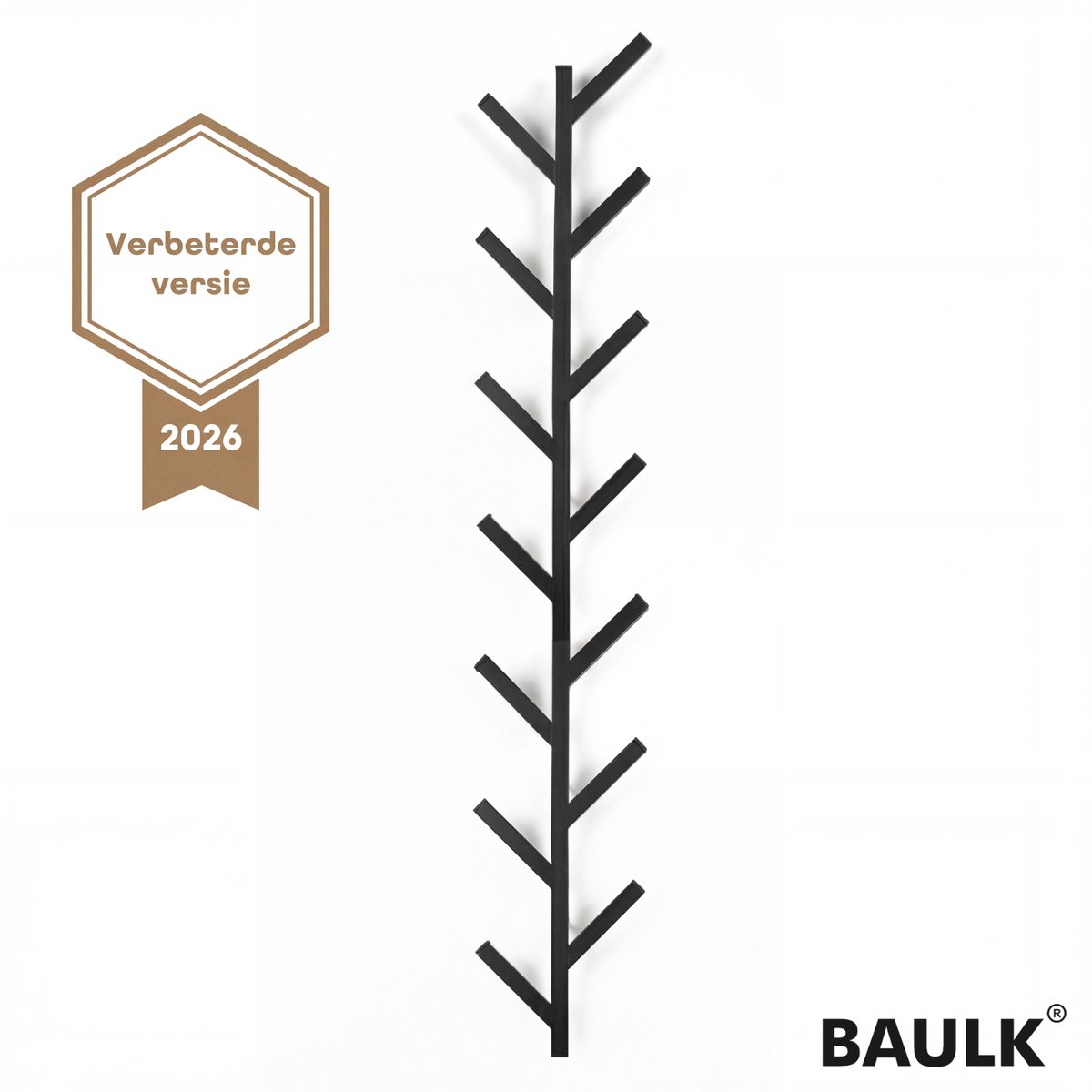 Baulk® - Kapstok – Wandkapstok – Kapstok hangend – Verticaal - Zwart – Modern – Extra Large – 100cm