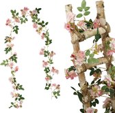 Bloemenslinger Fiets en Interieur - Kersenbloesem met Mini Rozen - Roze met Wit - Sakura - Stijlvolle Bloemenstreng voor Fietsmand of Stuur - 180 CM Bloemen - Plastic Kunstbloemen Fiets Slinger Sakura