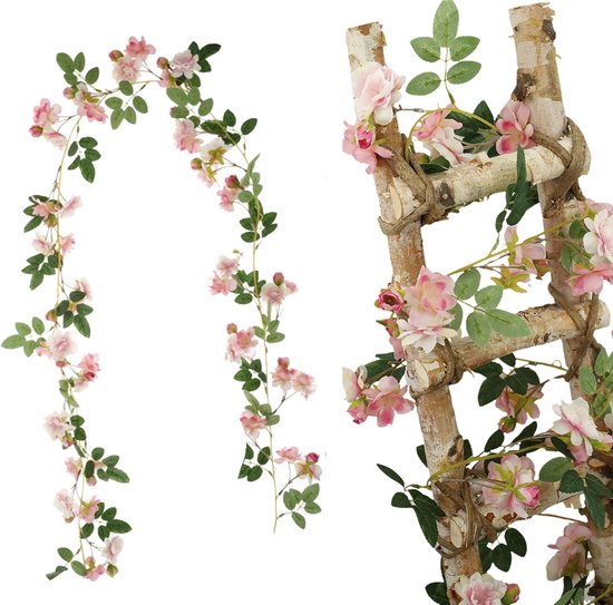 Guirlande de fleurs pour vélo et intérieur - Fleurs de cerisier avec Mini roses - Rose avec Wit - Sakura - Guirlande de fleurs élégante pour panier ou guidon de vélo - Fleurs 180 CM - Fleurs Fleurs artificielles en plastique Guirlande de vélo Sakura