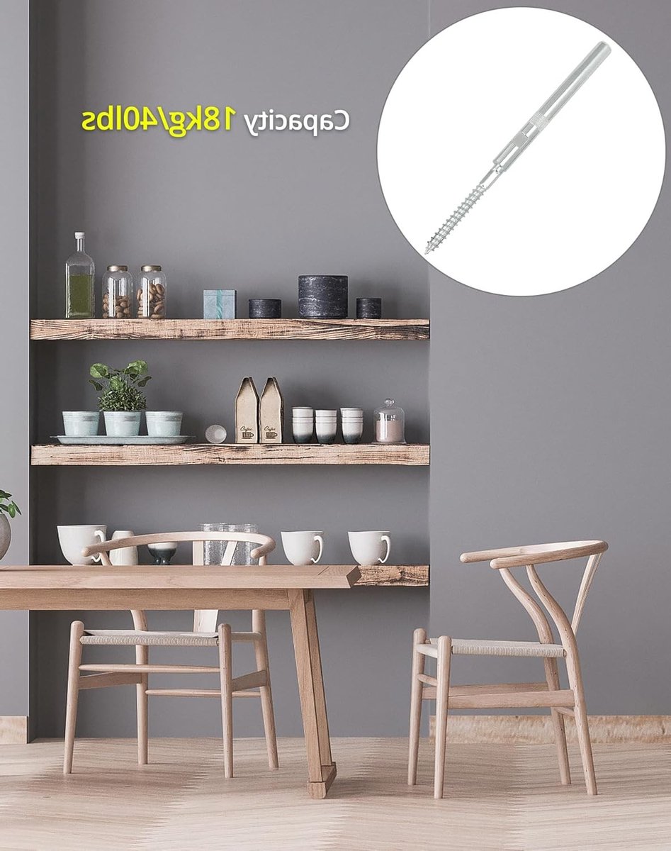 Set van 4 Onzichtbare Wandplank Beugels Ø10x100mm, Draagkracht 18 kg, Inclusief Ringen en Pluggen voor Drijvende Planken