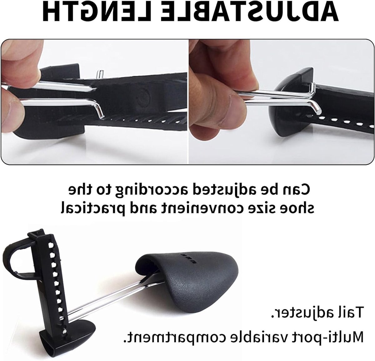 Draagbare en praktische schoenversteller van kunststof, verstelbare spanning voor schoenen, met riemhouder voor optimaal comfort en pasvorm