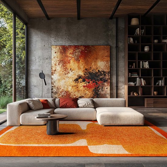 Binnen & Buiten Vloerkleed - 240 x 340 cm - Lola&Moi Poum Poum Orange Cocktail - Laagpolig Tapijt - Gerecycled PET - Made in Belgium - Circulair