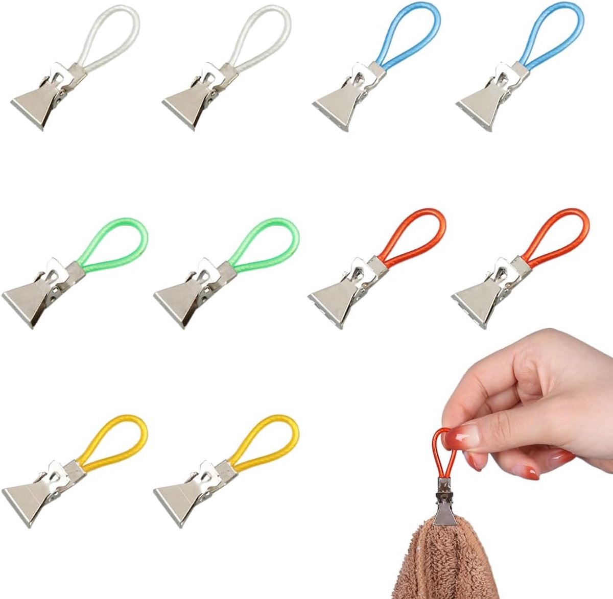 10 stuks multifunctionele metalen handdoekclips - kleurige handdoekhaakjes voor keuken en badkamer - clips voor theedoeken en strandhanddoeken