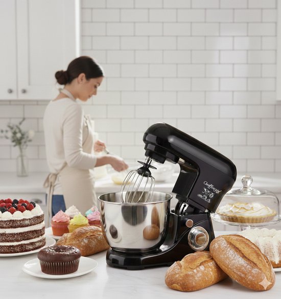 Cheffinger Keukenmixer - Zwart - 6.5L Mengkom - Keukenrobot - 3 Accessoires - Keukenmachine - 1600W van Merkloos — afbeelding 3