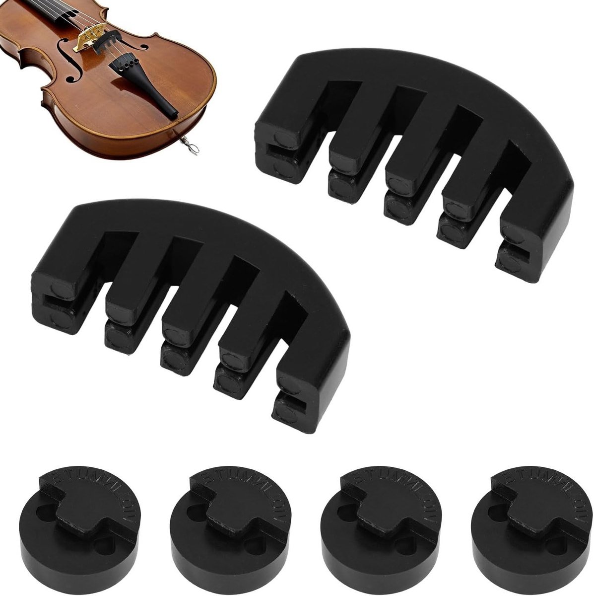 Set van 6 Rubber Oefendempers voor Viool en Cello, Inclusief Claw en Ronde Tourte Stijl, Ideaal voor Muzieklessen en Oefeningen