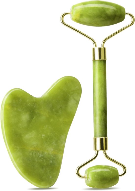 Gua Sha en Face Roller Set - Gezichtsmassageapparaat van Quartz Jade Stone voor Anti-veroudering - Gezichtsverzorging voor Gezicht, Ogen en Nek
