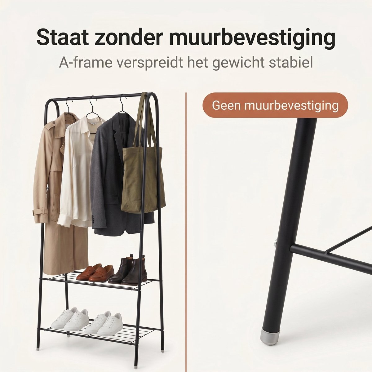 Cheqo® Kledingrek met Schoenenrek - Garderoberek - Kledingstang - Open Kledingkast - Kledinghanger - Kledingstandaard - Zwart - Industrieel - Ophangrek - Klerenrek - Kapstok - Garderobe Opbergrek - voor Slaapkamer en Hal en Entree – foto 7