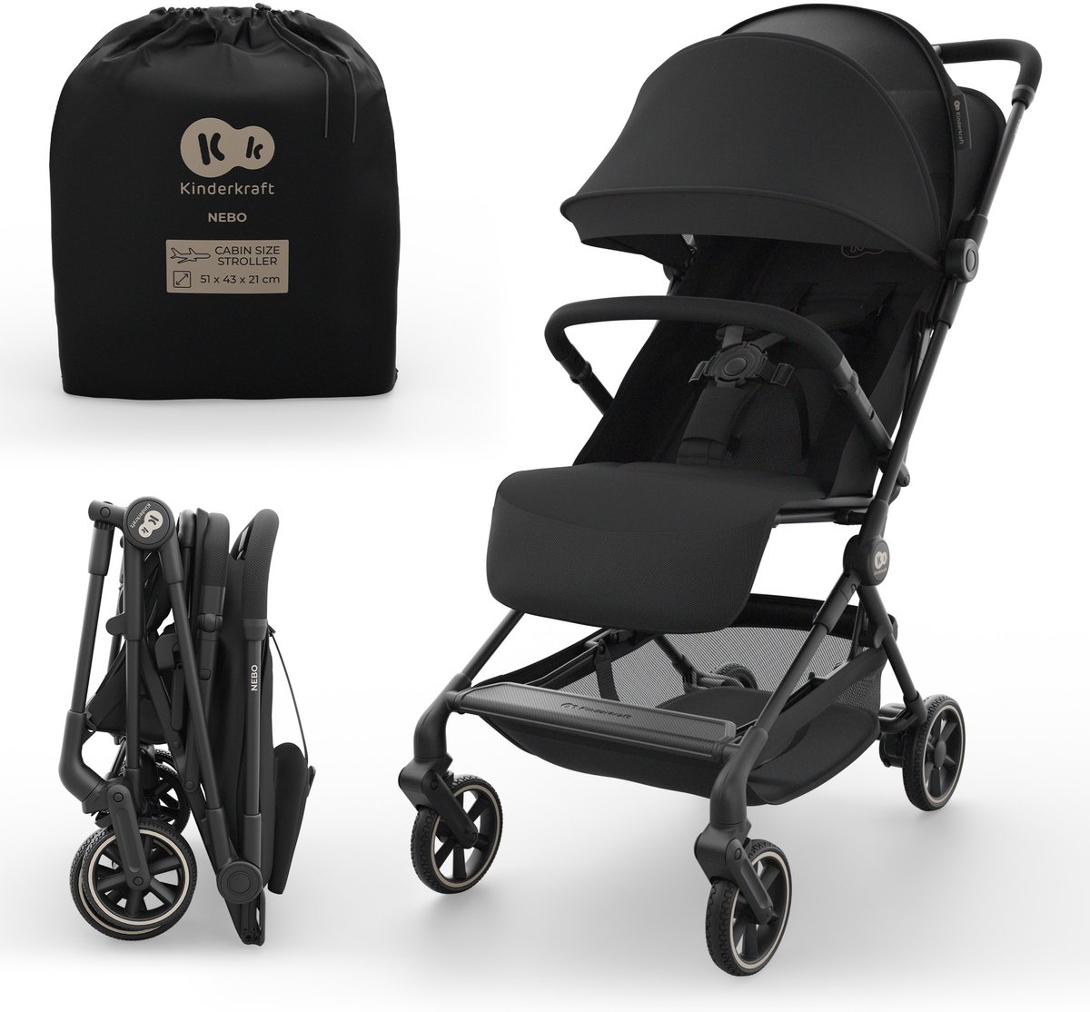 Kinderkraft NEBO - Buggy - Lichtgewicht - Handbagageformaat - Met Draagtas - Zwart