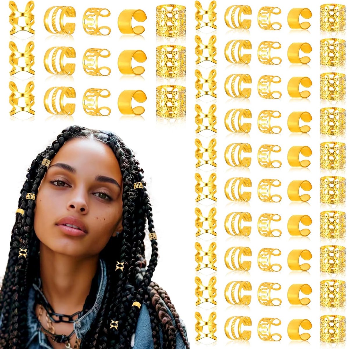 80 Stuks Gouden Haarjuwelen voor Dreadlocks, Vlechten en Accessoires