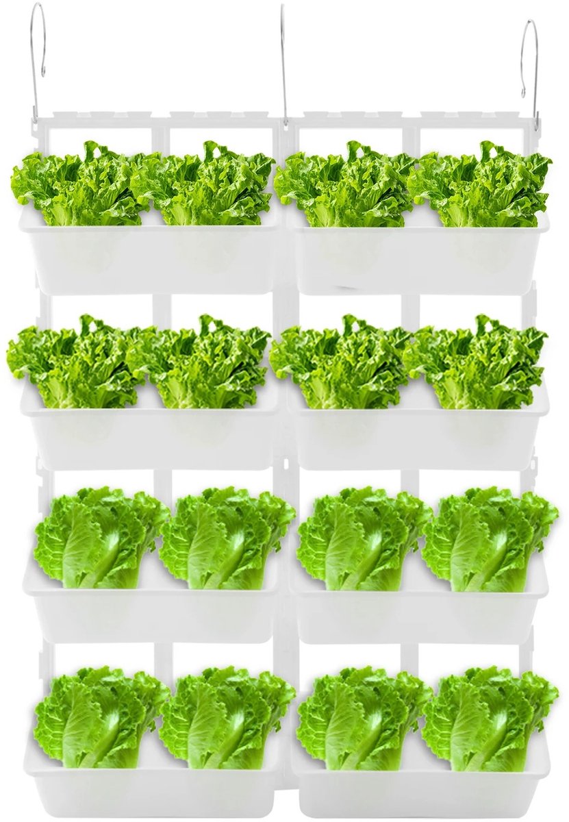 Geargalaxy Wandplantenbak - Plantenbak - Bloembak - Hangende Muurplantenbak - Verticale Plantenbak - Muurbloembak - 8 Stuks - Wit
