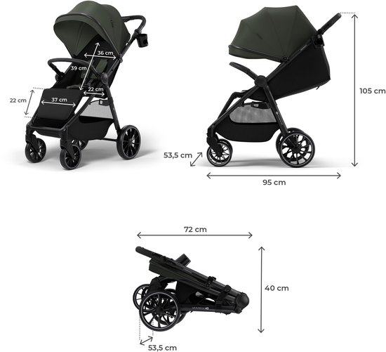 Kinderkraft GRANDE 2 Buggy - grote EVA-wielen vergrendelbare voorwielen comfortabele slaapstand - Groen van Merkloos — afbeelding 3