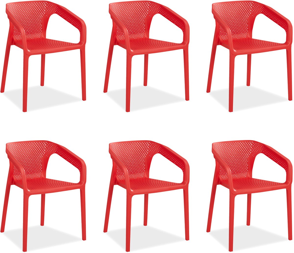 Homestyle4u Tuinstoelen - Set van 6 - Kunststof - Stapelstoelen - Rood