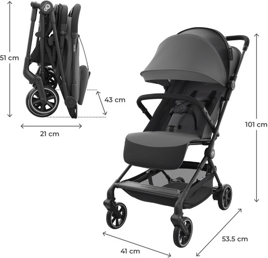 Kinderkraft NEBO Buggy - ultralicht aluminium frame UPF50+ waterdichte kap ligstand voetensteun opvouwbaar - Grijs — afbeelding 4