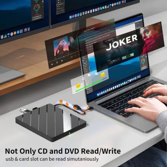 Vyzio - Externe DVD Speler & Brander - USB 3.0 & USB-C Hub - Externe CD Speler voor Laptop, Mac & Windows - Inclusief Kaartlezer & USB-Poorten - Plug & Play - Zwart - LAPDISC van Vyzio — afbeelding 3