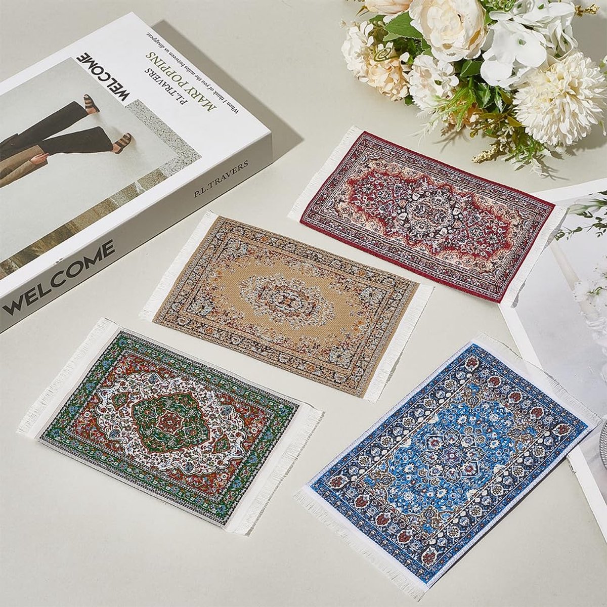 Allecto - Vintage Tafel Coasters - Woven Drinkmatten - Set van 4 - Gemengde kleuren - Onderzetters voor Koffietafel - Decoratief en Functioneel