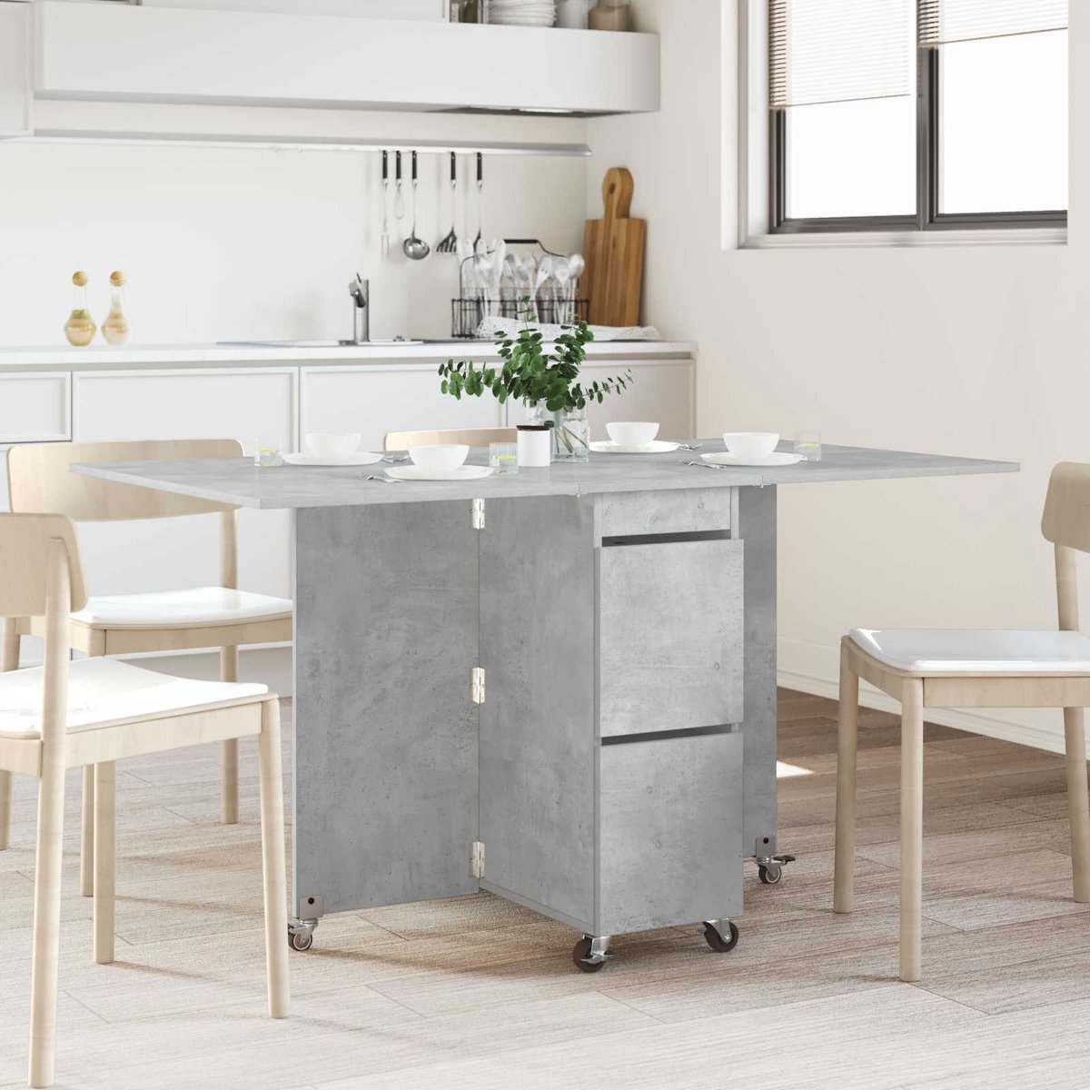 vidaXL - Eettafel - 140 - x - 80 - x - 77 - cm - Bewerkt - hout - Betongrijs - Rechthoekig