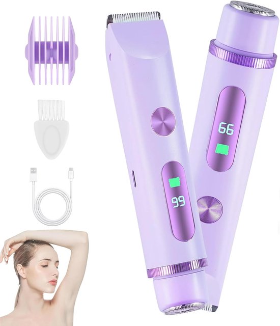 KZQ scheerapparaat - Scheerapparaat voor vrouwen - Bikini Shaver with Dual Heads-Painless Body and Facial Hair Removal-Rechargeable Cordless - Met LCD-scherm-Electric Razors for Face Chin Pubic Underarm Legs