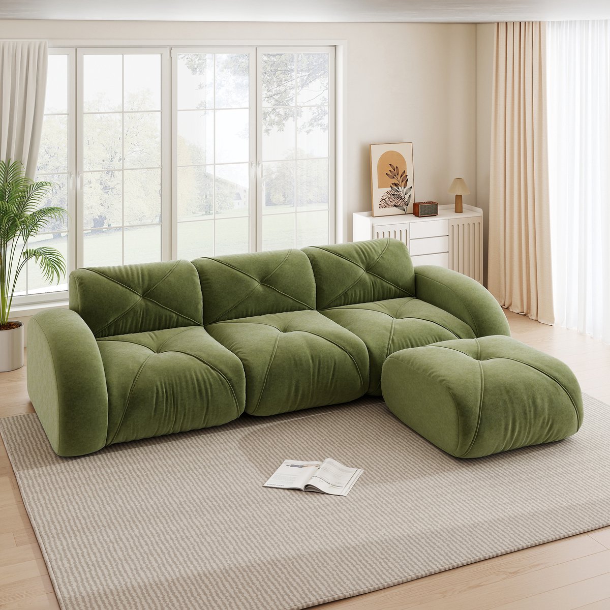 MODENUIT Hoekbank Zonder Frame - Modulaire 3-Zits Met Hocker - Voor Woonkamer En Loungehoe